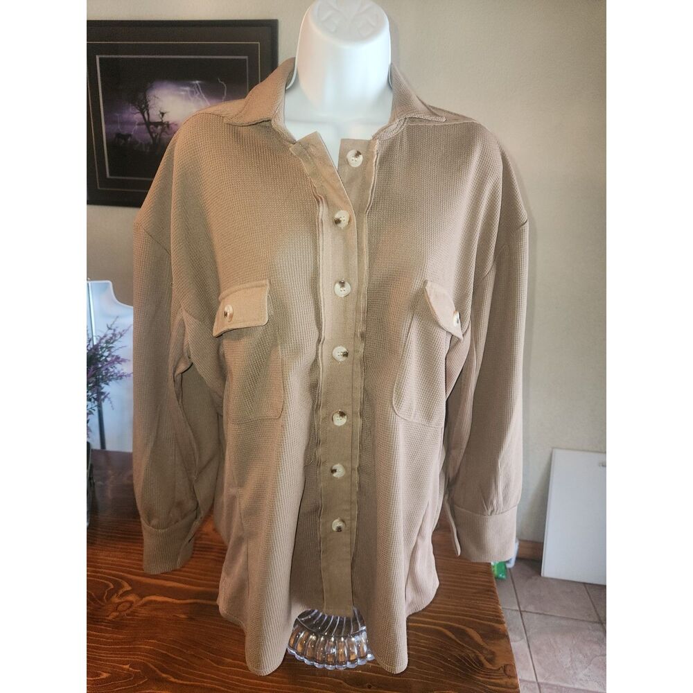 UVN Brown Waffle Knit Sweater Womens Size S Small Thermal Pullover Crewneck Cozy